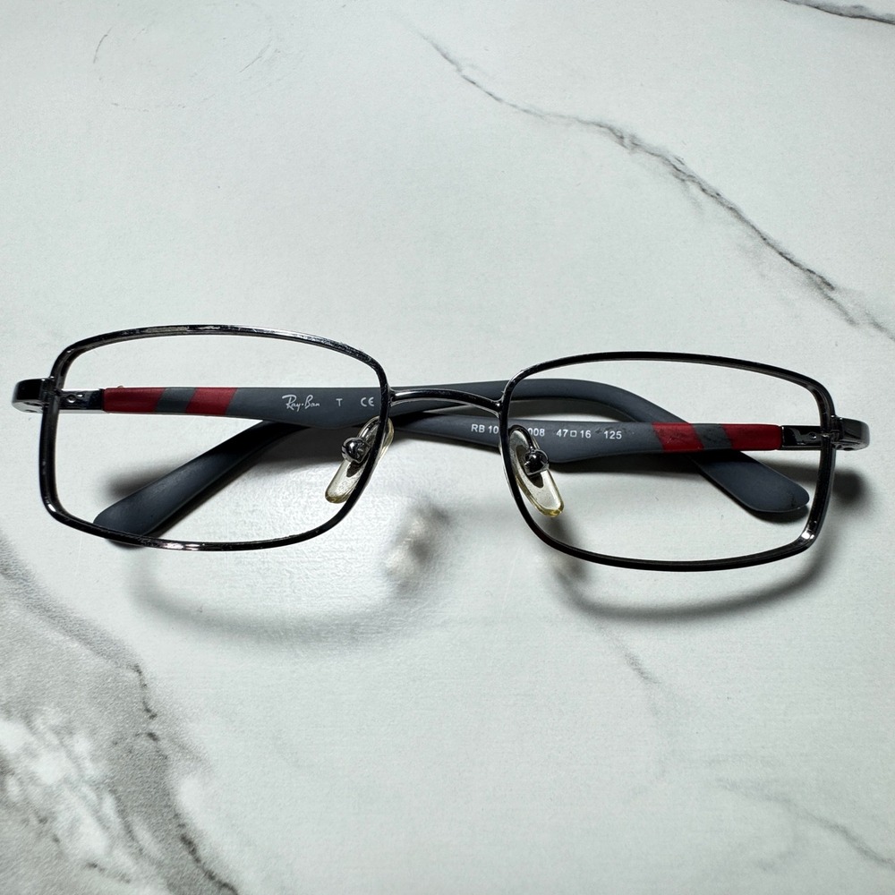 Ray-Ban RB 1030 4008 Gunmetal Grey Red Rectangular Eyeglass Frames 47-16-125